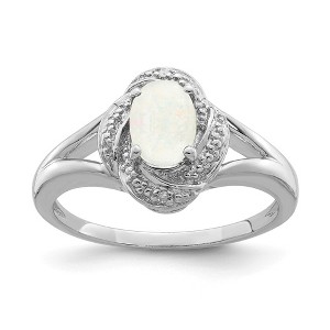Black Bow Jewelry Sterling Silver .01 Ctw (H-I, I2-13) Diamond & Oval Created Opal Ring - 1 of 4