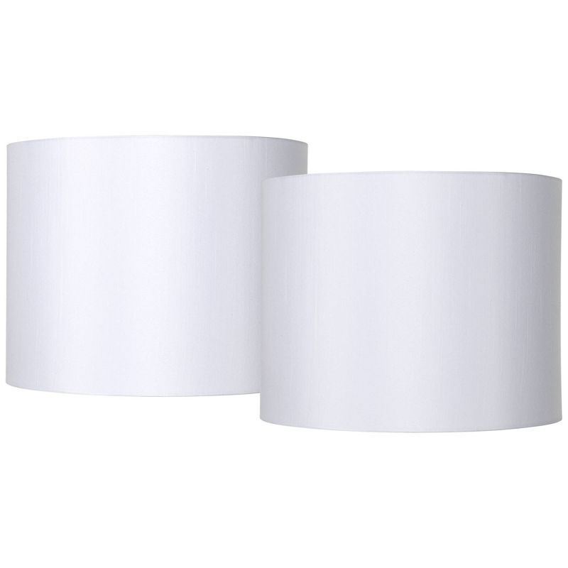 Springcrest Set of 2 Drum Lamp Shades White Medium 14" Top x 14" Bottom x 11" High Spider with Replacement Harp and Finial Fitting, 1 of 7