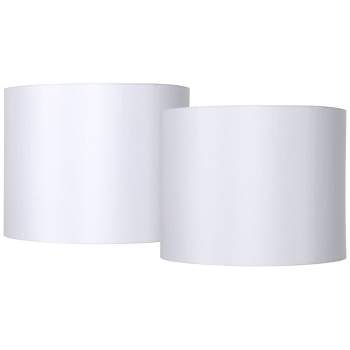 Springcrest Set of 2 Drum Lamp Shades White Medium 14" Top x 14" Bottom x 11" High Spider with Replacement Harp and Finial Fitting