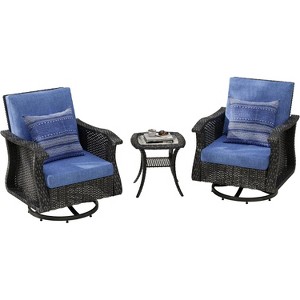 SUGOLD Patio Furniture Set of 3 Wicker Patio Swing Swivel Chairs, 360 Degree Swivel Swivel Swivel Chair(Denim Blue) - 1 of 1