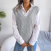 Women's Hollow Out V Neck Knitted Sweater Vest Fall Summer Sleeveless Loose Shirt Top Solid Color Blouse Gray M - 2 of 4