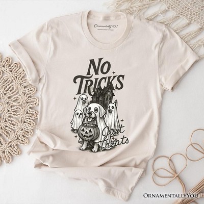 No Tricks Just Treats Dog T-Shirt, Funny Halloween Puppy Tee with Scary Vibes | OrnamentallyYou