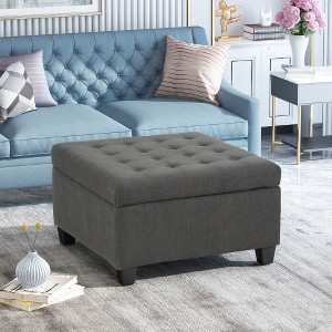 Ridstar 31 in. W Contemporary Square Storage Ottoman with Birch Legs For Entryway & Living Room-Dark Gray - 1 of 4