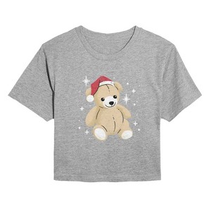 Women's - Instant Message - Christmas Teddy Bear Cropped Graphic T-Shirt - 1 of 4