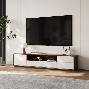 POVISON Modern Wood TV Stand, Lowline TV Console With Drawers, Open Storage, Cabinet, Walnut Veneer, Fully-Assembled, 70.87" - 1 of 4