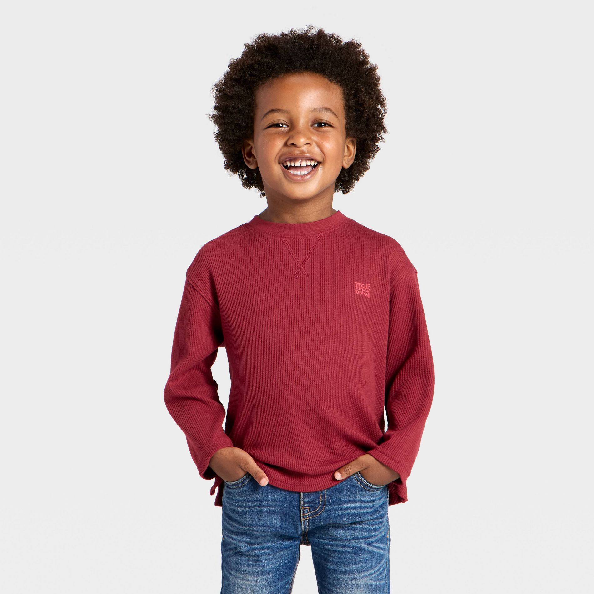 Toddler Boys' Long Sleeve Thermal Shirt - Cat & Jack™ Maroon 3T