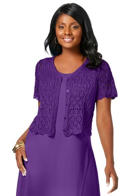 Jessica London Women's Plus Size Crochet Shrug, S - Purple Orchid : Target