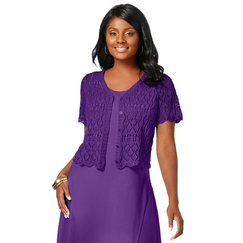 Jessica London Women s Plus Size Crochet Shrug S Purple Orchid