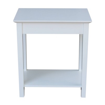 Elegant Narrow Solid Wood End Table in White with Shelf and Drawer