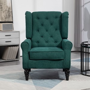 Okak Accent Chair Button-Tufted Living Room Chair with Upholstered Rounded Cushion High Wingback Armchair with Wood Legs for Lounge Bedroom - 1 of 4