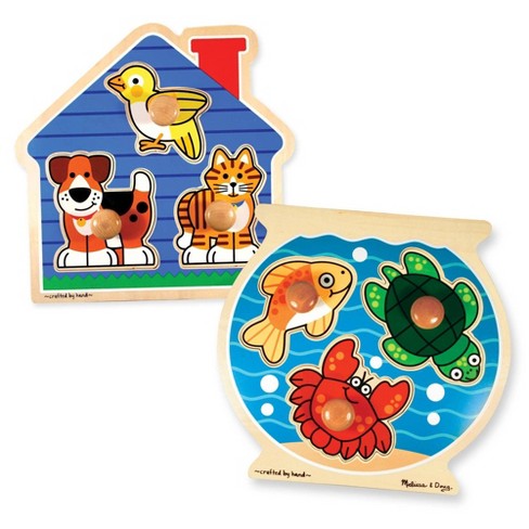 Melissa & Doug Animals Jumbo Knob Wooden Puzzles Set - Fish And Pets 6pc :  Target