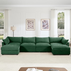 GDFStudio Sandy 146.4“ Chenille U-Sectional Sofa with Storage Pull out Drawer - 1 of 4