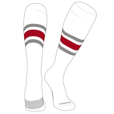 PEAR SOX Striped OTC Baseball, Softball, Football Socks (B) White, Silver, Red