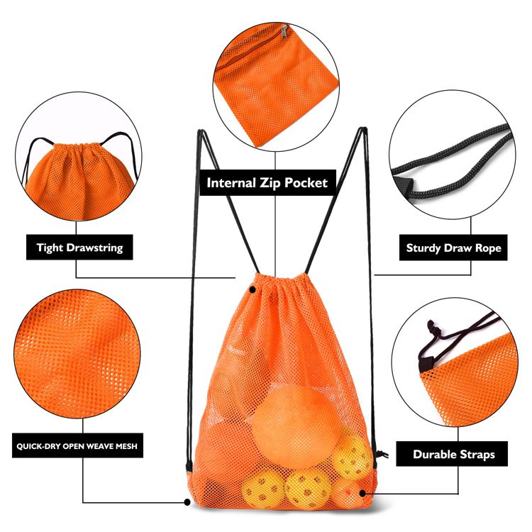 GSE 19"x15" Mesh Drawstring Backpack Bag for Sports Gym Gear, Backpacking, Camping Gear, Travel, 4 of 7