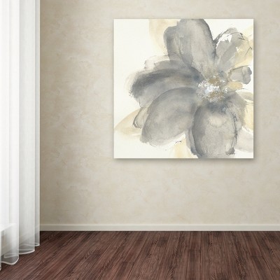 Floral Gray I Contemporary Canvas Art with Floater Frame, 14" x 14"