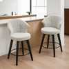 Set of 2 Counter Height Swivel Bar Stools Chenille Upholstered Chairs with Wide Backrest - Leovsnove - 2 of 4