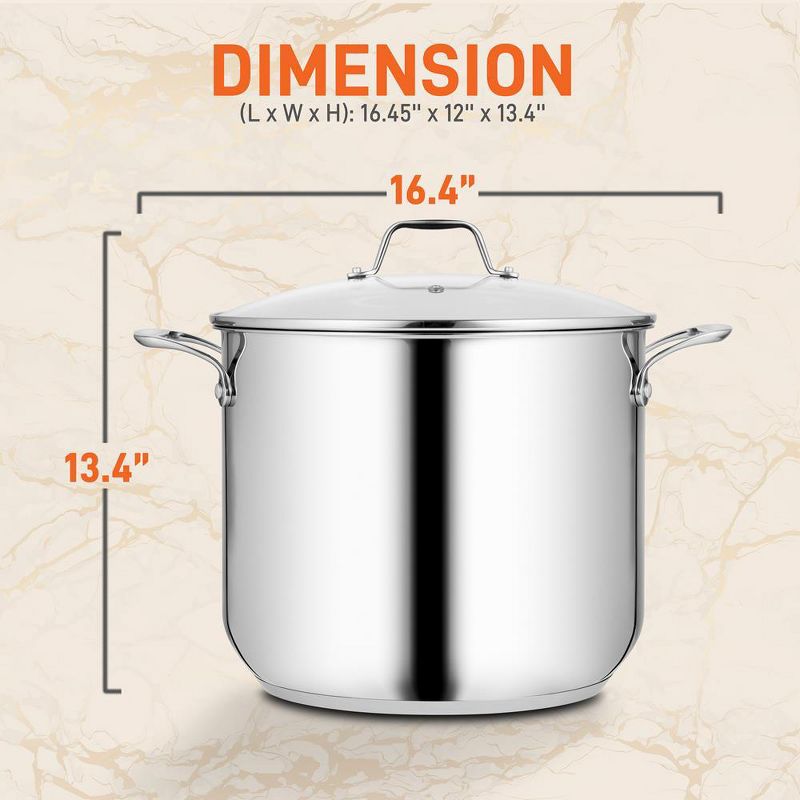 NutriChef Commercial Grade Heavy Duty 19 Quart Stainless Steel Stock Pot with Riveted Ergonomic Handles and Clear Tempered Glass Lid (2 Pack), 3 of 7
