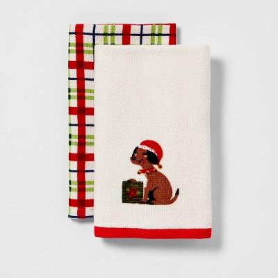 2pk Christmas Dog Hand Towels White - Wondershop™