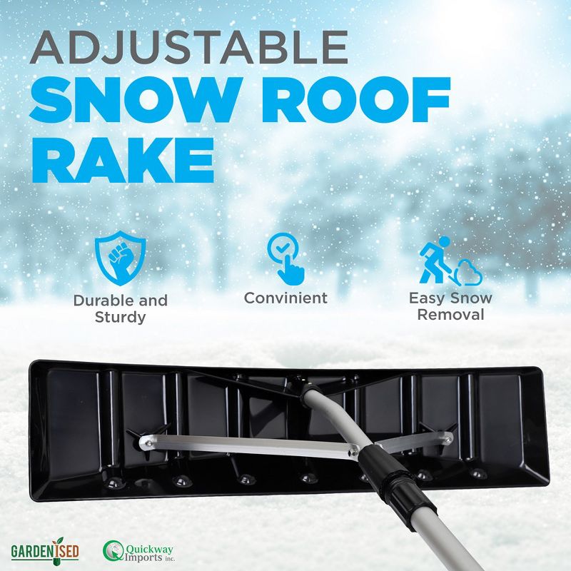 Gardenised  Aluminum Snow & Leaf Removal Tool & Pusher Scraper with 24” Oversized Rolling Blade, Lightweight 5-21’ Telescoping Extendable TPE Handle, 2 of 12