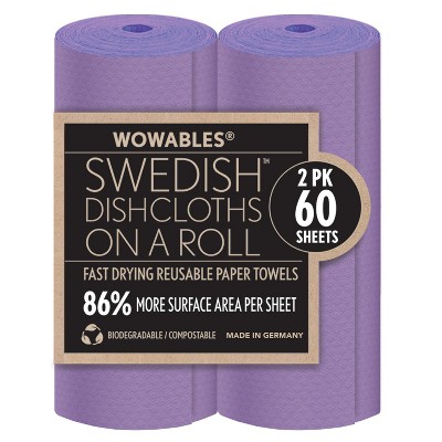 LOLA Wowables XL Swedish Dishcloths, 60 Reusable Eco Cleaning Cloths, 11" x 10", Ultra Absorbent Cellulose Sponge Towel, Compostable, Made in Germany