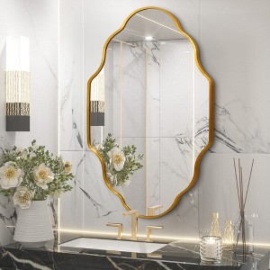 Beautyolove 26 in. W x 46 in. H Scalloped Gold Aluminum Alloy Framed Wall Mirror Irregular Decorative Wall Mirror - 1 of 4
