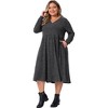 Agnes Orinda Women's Plus Size Ribbed Knit V Neck Long Sleeve Flowy Casual A Line Maxi Dress with Pockets - 3 of 4