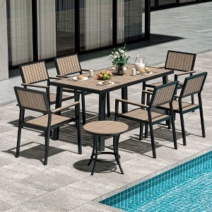 Pamapic 8-Piece Aluminum Outdoor Patio Dining Set with Rectangle Table, Small Side Table and 6-Stackable Chairs - 1 of 4