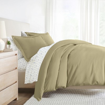 8PC Complete Bedding, Solid Duvet Cover, White Comforter and Patterned Sheet Set - Becky Cameron