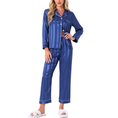 cheibear Women's Satin Soft Button-Down Sleepwear with Pants Lounge Pajama Set