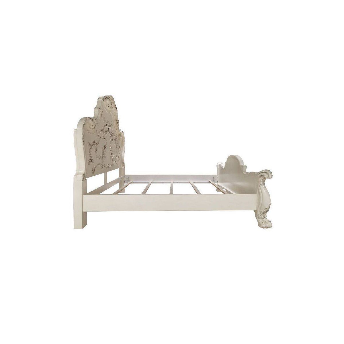 97"California King Bed Dresden Bed Bone White Finish - Acme Furniture: Traditional Design, Claw Feet, Faux Leather