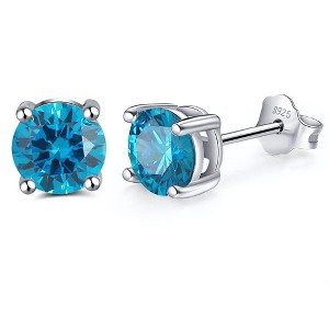 Birthstone Earrings for Women Solitaire Round Cubic Zirconia Sterling Silver Ginger Lyne Collection - 1 of 4