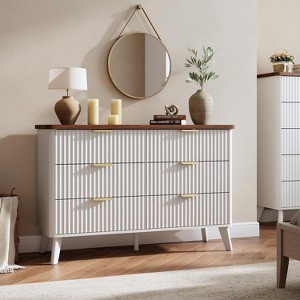 GAOMON 47.2" Tall Fluted Dresser with 6 Deep Drawers,Modern Curved Profile Wooden Storage Chest for Multi-Room Use - 1 of 4
