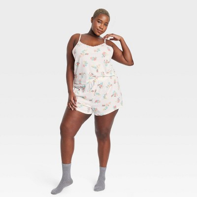 Women's Lace Trim Pajama Set - Colsie™ White/Floral XL