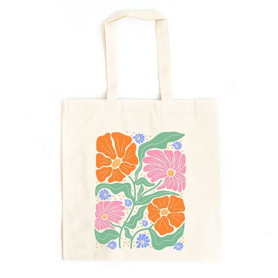 City Creek Prints Boho Floral Collage Canvas Tote Bag - 15x16 - Natural