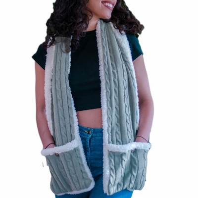 5 Star Super Deals Ultra Soft Fleece Shawl with Oversized Pockets - Reversible Warm Cable Knit - Winter Scarf Shoulder Cozy Plush Wrap