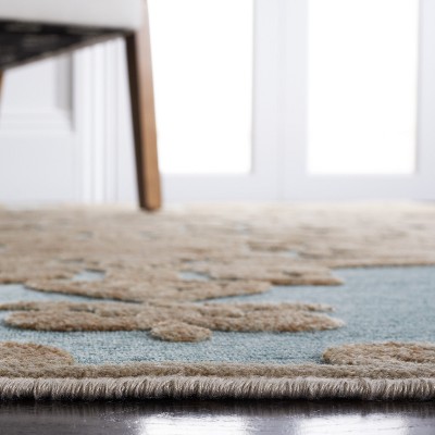Stone and Aqua Hand-Knotted Viscose Runner Rug