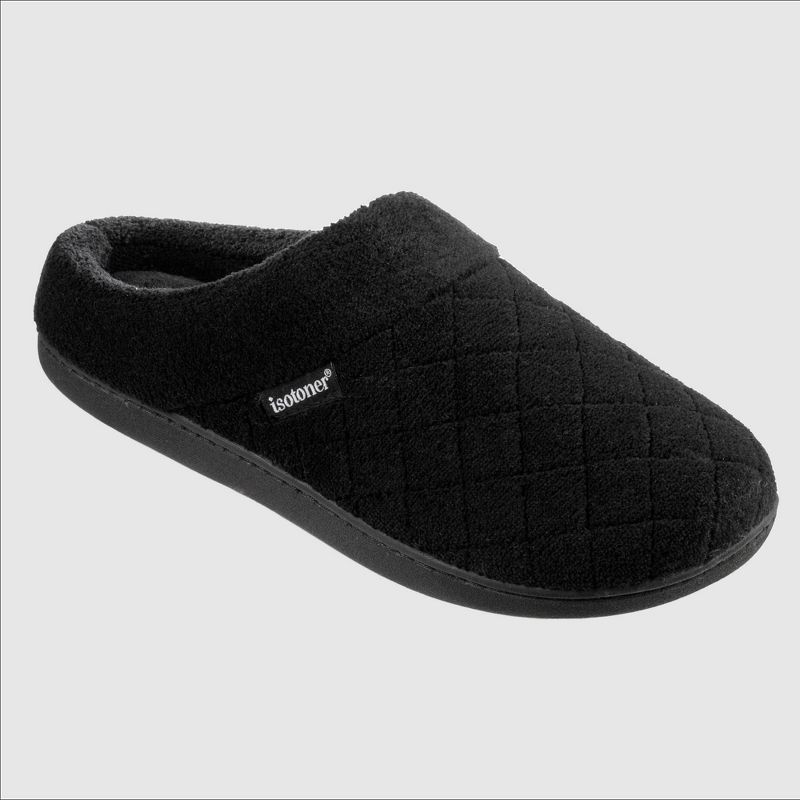 Isotoner Women's Diamond Quilted Microterry Hoodback Slippers - Black, 1 of 7