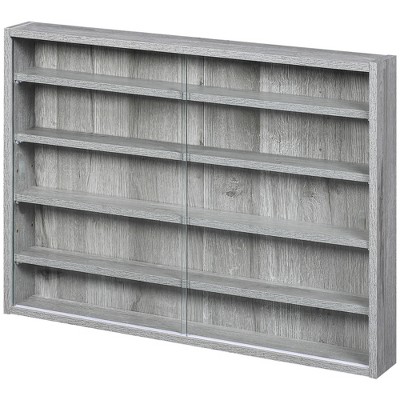 Gray Wood 5-Tier Wall-Mounted Display Cabinet with Glass Doors