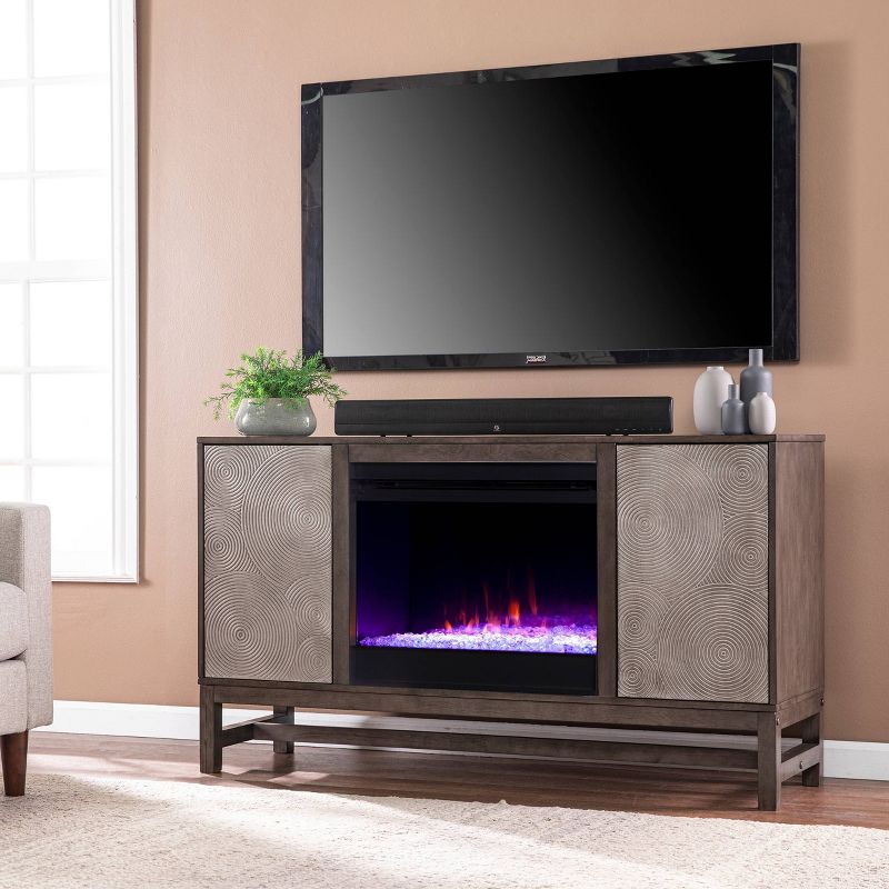 Tifchar Color Changing Fireplace with Media Storage Brown/Silver - Aiden Lane, 3 of 17