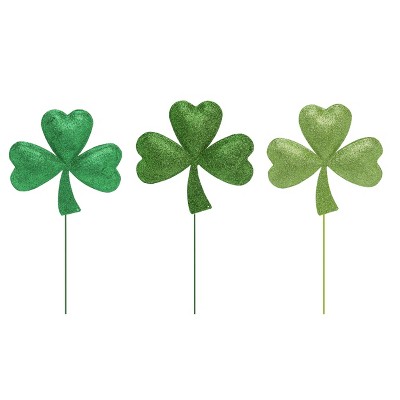 Transpac Metal Glitter Shamrock Pick Set of 3 St Patrick Home Decorations