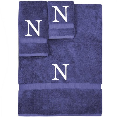BC BARE COTTON Monogrammed Towel Set, Personalized Gift, Set of 3 - Navy - White Block