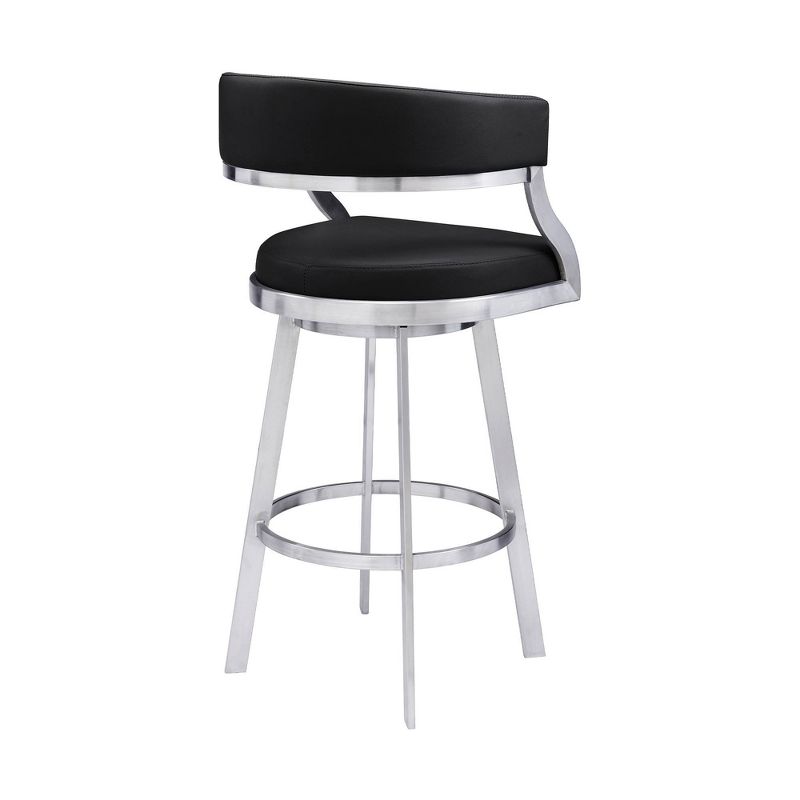 26&#34; Saturn Faux Leather Stainless Steel Counter Height Barstool Black - Armen Living, 4 of 12