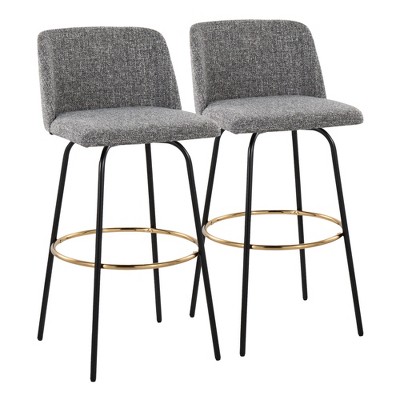 30" Contemporary 360¡ã Swivel Bar Stools with Padded Seat and Backrest, Metal Base, and Round Footrest (Set of 2) for Kitchen