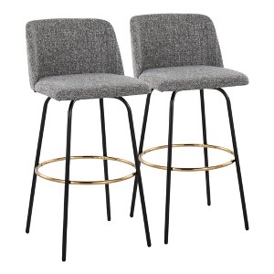 30" Contemporary 360¡ã Swivel Bar Stools with Padded Seat and Backrest, Metal Base, and Round Footrest (Set of 2) for Kitchen - 1 of 4