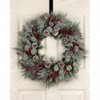 26 Inch Wreath with Hanger Lights Front Door Outdoor Porch Frosted Branches Snowy White Pine Needles Cones Berry Clusters - 3 of 4