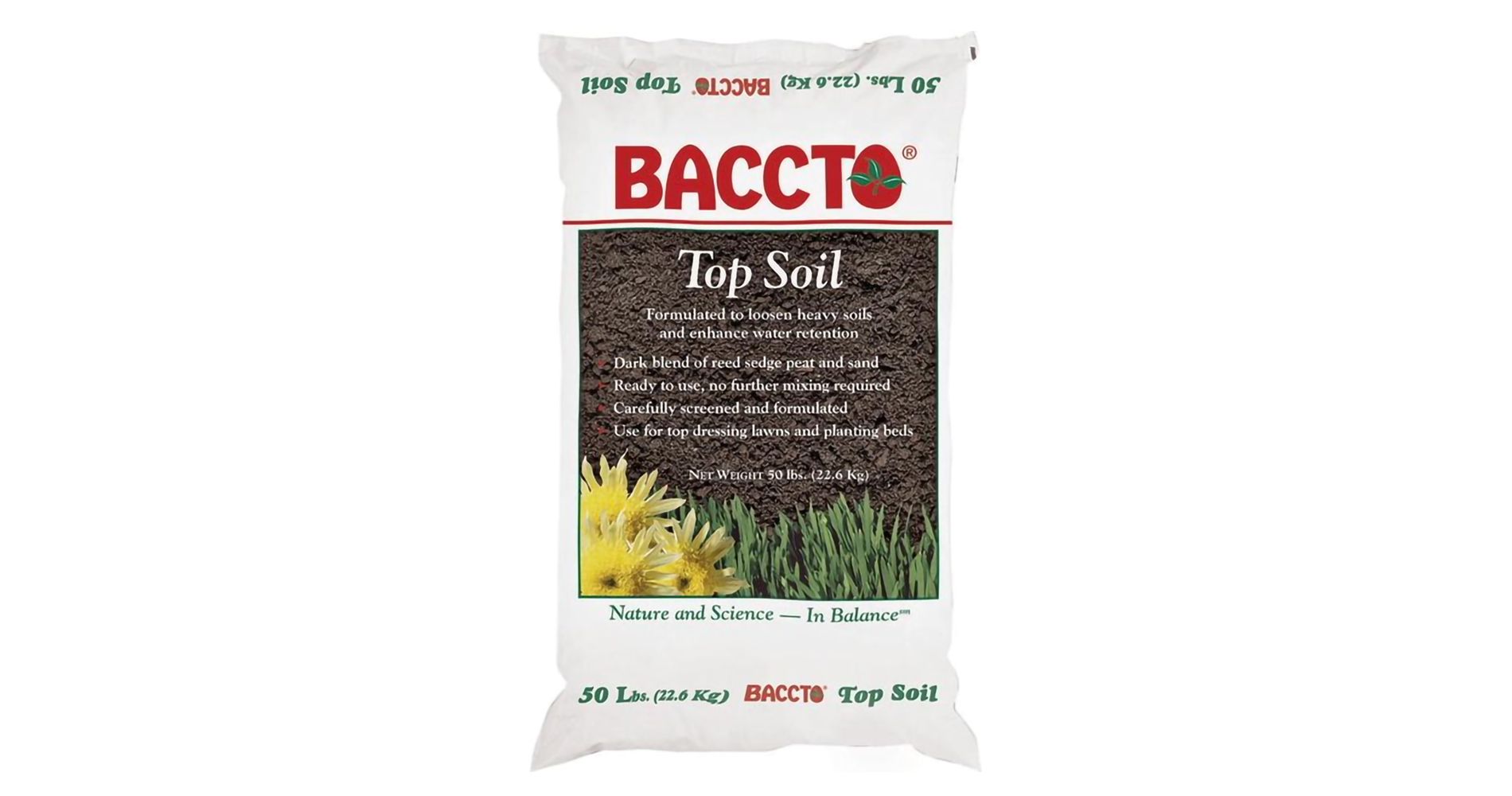 Michigan Peat Baccto Top Soil with Reed Sedge, Peat, and Sand, 50 Pounds, 1 Pack