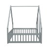Lyngins Twin/Full Size House-Shaped Floor Bed,Wood Bed Frame with Fence&Guardrails,Montessori Floor Bed for Kid's Room,Bedroom - 4 of 4