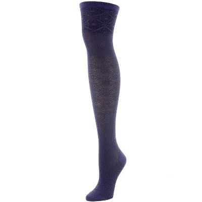 Natori Deco Fan Over The Knee Cotton Blend Socks Deep Plum 9-11