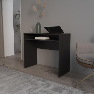INFURNIC Desks Modern Writing Desk with Spacious Surface and Storage Easy to Assemble for Organized Workspace, Black, 16.5"*35.1"*30.6"
