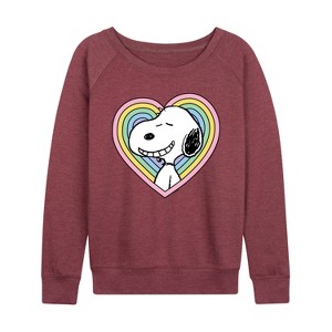 Women's - Peanuts - Snoopy Heart Lightweight French Terry Wide Neck Long Sleeve Shirt - 1 of 4